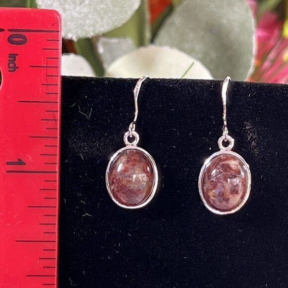 Red Jasper Sterling Silver Oval Shape Hand Carved Earrings NWOT - Picture 5 of 8
